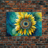 Watercolor of a Sunflower, Framed Canvas Print, Framed Art, Lowkey Farmhouse Wall Art, Living Room Decor, Living Room painting