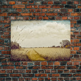 Muted Vintage Landscape Wall Art Canvas Print, Nature Framed Large Gallery Art, Minimalist Art Ready to Hang, With Hanging Kit, Subdued Art