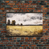 Early American Style Landscape Art | Primitive Farmhouse Decor | Framed Canvas Print | Wall Art | Wall Decor | Office Art | Muted Art