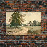 Vintage Landscape Wall Art Print, Nature Framed Large Gallery Art, Minimalist Art Ready to Hang, With Hangers, Muted Farmhouse Art
