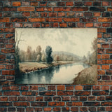 Vintage Landscape Wall Art Print, Nature Framed Large Gallery Art, Minimalist Art Ready to Hang, With Hangers, Muted Farmhouse Art