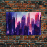 Buildings Wall Art - Framed Canvas Print - Original painting - Vaporwave Style - Watercolor colors - Pop Art Style - Living room art