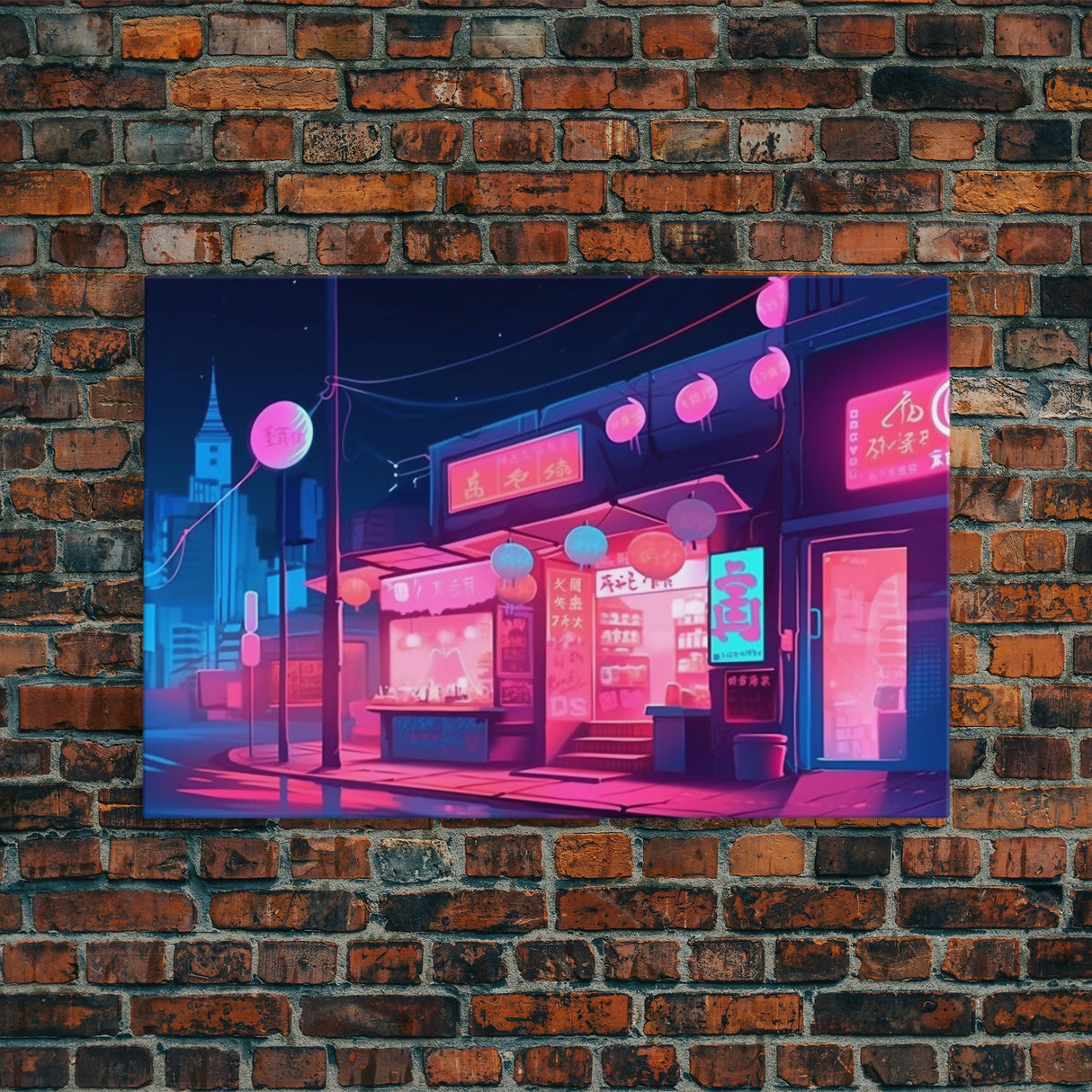 Retro Synthwave Style Tokyo Art, Framed Canvas Print, Unique Wall Art, Vintage Inspired Tokyo Night Life Art