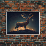 Deer made of stars, reflection stag, framed canvas print, unique wall art