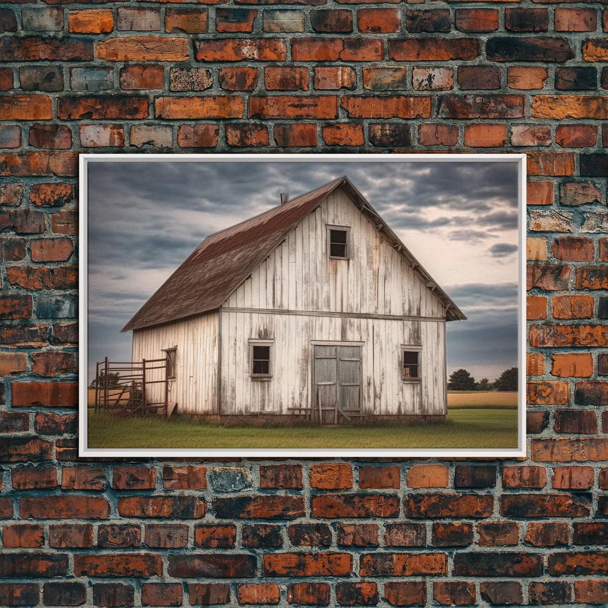 Rustic Farmhouse Wall Decor, White Barn Landscape Print, Farmhouse Living Room Decor, Farmhouse Kitchen Decor, Original Art, Old Barn Photo