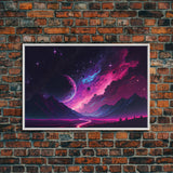 Alien Planet Fantasy Landscape Mountains Pink Voilet Fine Art Print, Wall Art Print, Wall Poster, Wall Décor