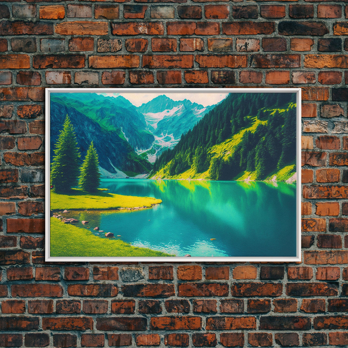 Calm and Serene Landscape Painting, Framed Canvas Print National Park Canvas Art, Framed wall decor, living room wall art, Pine Tree Lake