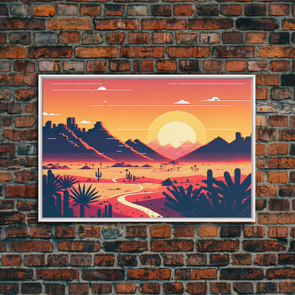 Art Deco Style Desert Landscape Art, Framed Canvas Print, Unique Color –  Traveling Bags, image size:1214x1214