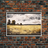 Early American Style Landscape Art | Primitive Farmhouse Decor | Framed Canvas Print | Wall Art | Wall Decor | Office Art | Muted Art