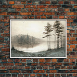 Pine Tree Wall Art, Framed Canvas Print, Oil Painting Landscape Wall Art, Vintage Nature Framed Large Gallery Art, Antique Art Ready to Hang