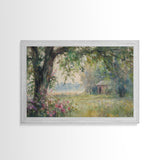 Painting Of An Old Farmhouse In The Spring, Framed Canvas Print, Watercolor Painting, Original Art, Living Room Art, Wall Art