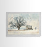 Winter On The Farm Framed Canvas Print | Living Room Art | Rustic Art | Farmhouse Wall Art | Art | Wall Decor | Large Wall Art