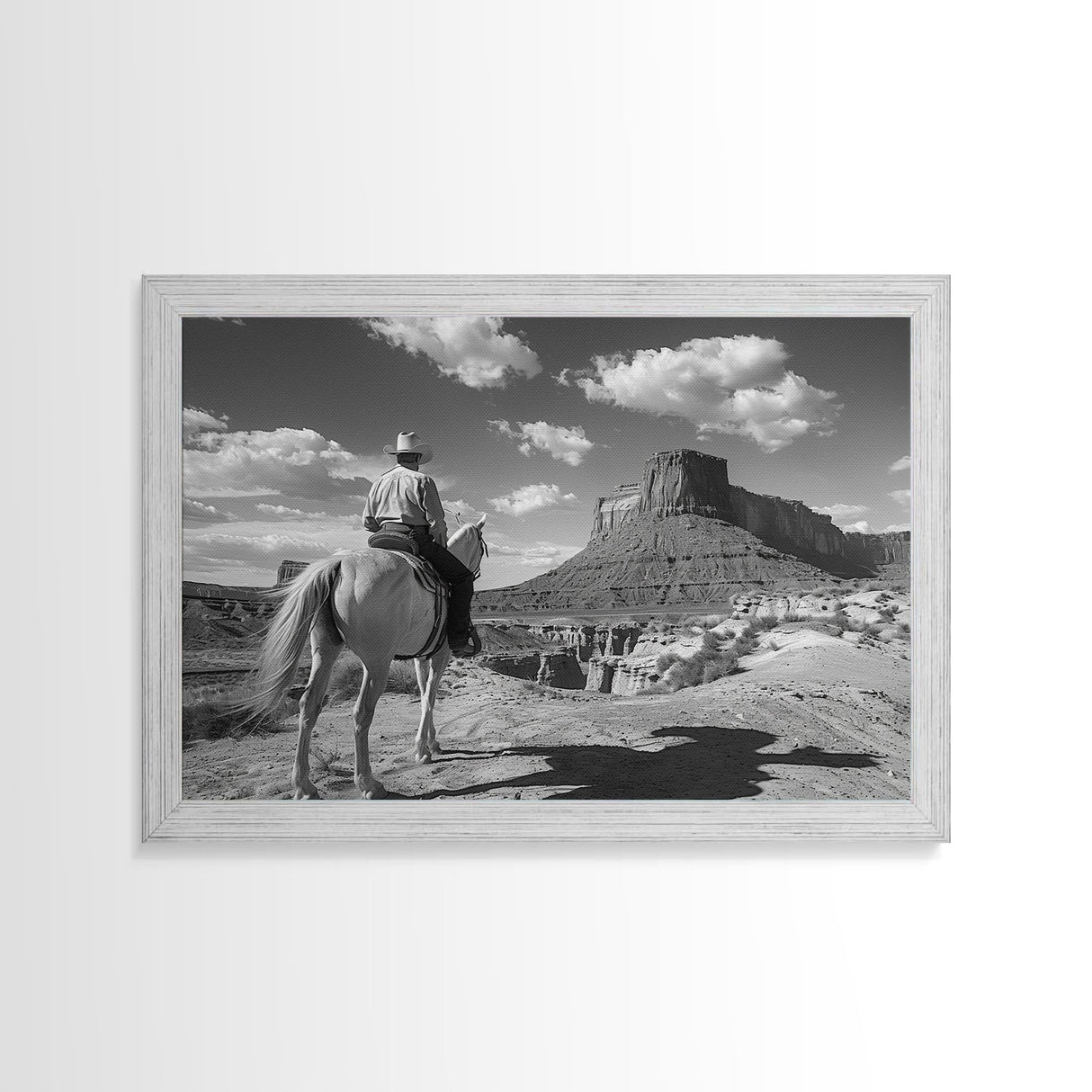 Lonesome Canyon Arizona Framed Canvas Print, Cowboy Print, Black and White Photography Wall Art, Country Farmhouse Decor, Metal Print
