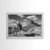 Lonesome Canyon Arizona Framed Canvas Print, Cowboy Print, Black and White Photography Wall Art, Country Farmhouse Decor, Metal Print