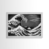 Black and White Wave Canvas Print, Hokusai Inspired Wall Art, Woodblock Print Style, Wall Art, Vintage Style Wall Art