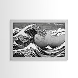 Black and White Wave Canvas Print, Hokusai Inspired Wall Art, Japanese Style Wall Art, Living Room Home Decor, Unique Wall Art