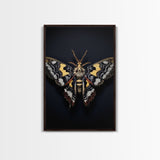 Framed Death Head Moth Canvas Print, Acherontia, Taxidermy Art, Dried Butterfly Print, Bug Wall Art Hanging Decor, Goth Art, Halloween Art