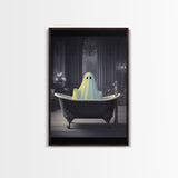 Funny Ghost In a Bathtub Halloween Decor, Halloween Art Canvas Print, Spooky Ghost Wall Art, Fall Decoration, Halloween wall decor