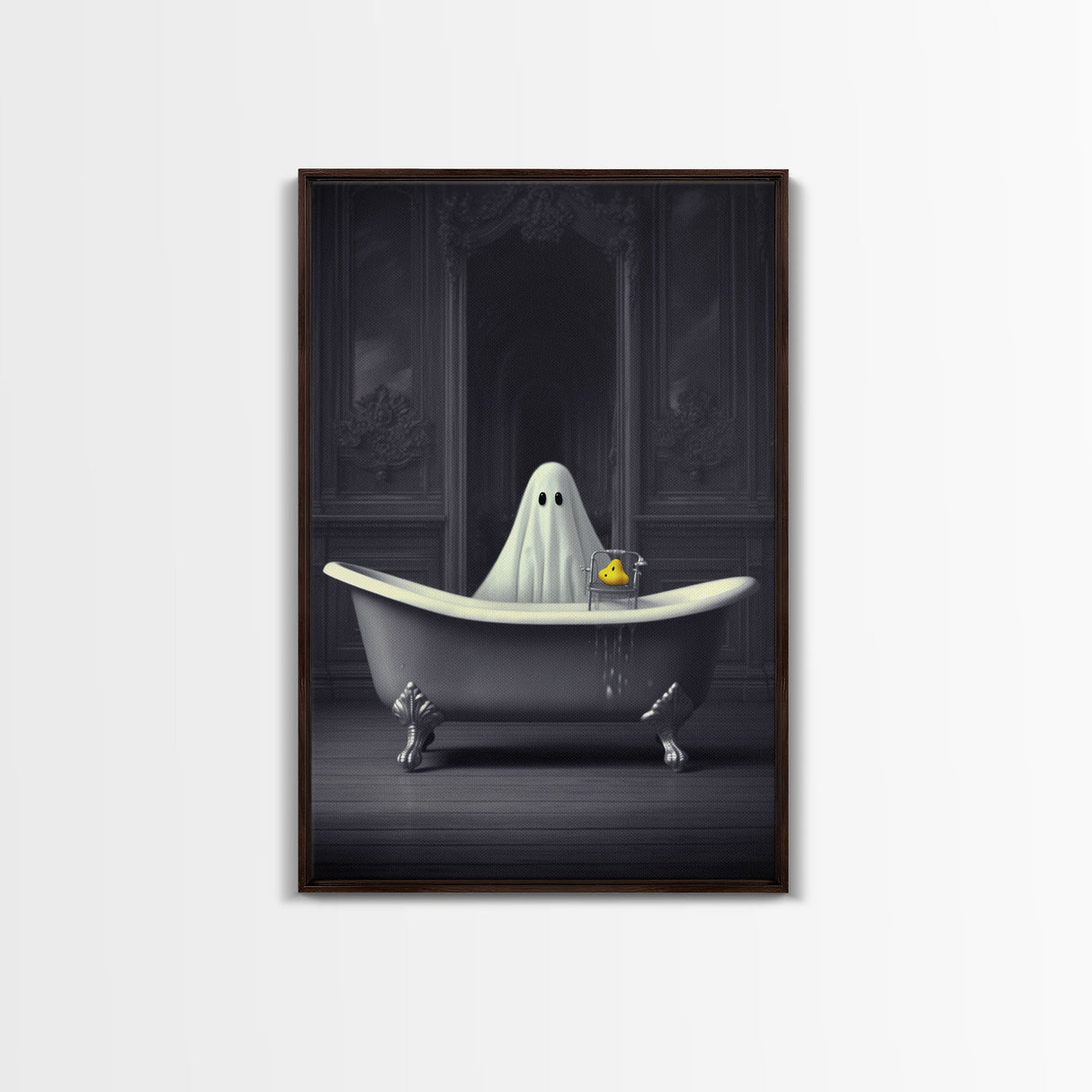 Ghost Bathroom Canvas, Dark Romantic Ghost Standing in Bathroom Creepy,  Ghost in the Bath tub Wall Art Halloween Canvas, Funny Halloween