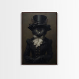 Cute Renaissance Cat, Black Cat Print, Goth Home Decor, Art Canvas Print, Dark Academia, Gothic Victorian, Halloween Decor, Witch Familiar