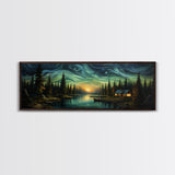 Vah Gogh Inspired Starry Night Farmhouse Painting Framed Canvas Print, Beautiful Minimalist Landscape Painting, Wall Art