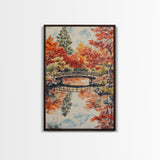 The Fall Bridge, Framed Canvas Print, Autumn Decor, Holiday / Seasonal Wall Art Gift For Her, Moody Landscape