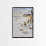 Christmas On A Snow Capped Beach, Wood Framed Wall Art, Rustic Christmas Decor, Tropical / nautical Christmas Art