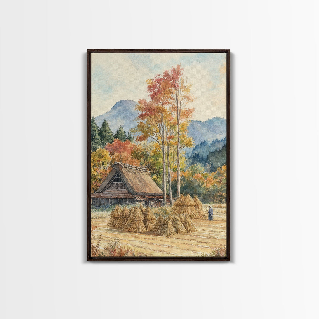 Fall Hay harvest, framed canvas print, autumn decor, fall wall art