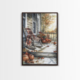 The Rocking Chair, Framed Canvas Print, Fall Decor, Christmas Plaid Art, Country Christmas Decor, Merry Christmas, Minimalist Art