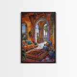 Mediterranean Lounge With Mountain View Framed Canvas Print Spanish Style Patio Wall Art Home Decor Best Gift Seasonal Above Sofa Art