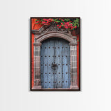 Mexican Style Colorful Architecture Framed Canvas Print Tall Art Depicting Traditional Blue Doors