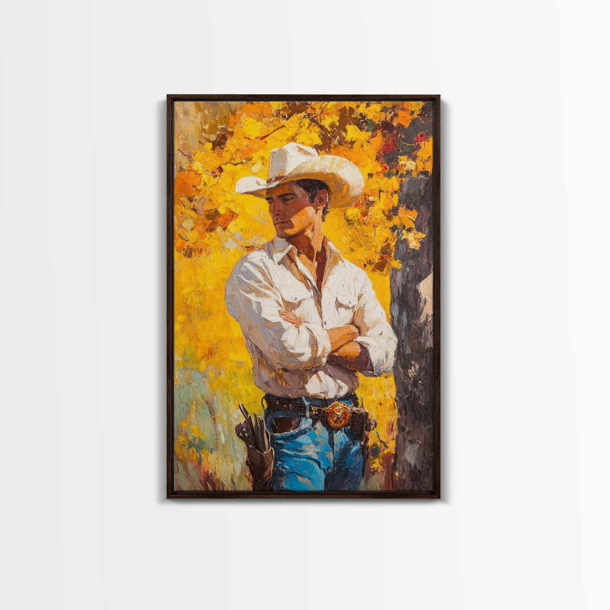 Cowboy with Autumn Foliage Canvas Print, Vibrant Fall Decor, Perfect Fall Wall Art, Seasonal Home Decor, Western Art, Framed Canvas Print