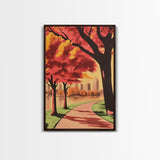 Canvas Print of City Park with Autumn Trees and Path, Seasonal Wall Art, Modern Farmhouse Decor, Best Gift Idea, Fall Cityscape Art