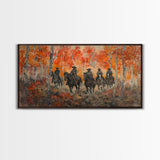 Framed Canvas Print Horseback Riders in Rustic Fall Forest, Cowboy Theme Wall Art, Autumn Home Decor, and Seasonal Canvas Wall Print