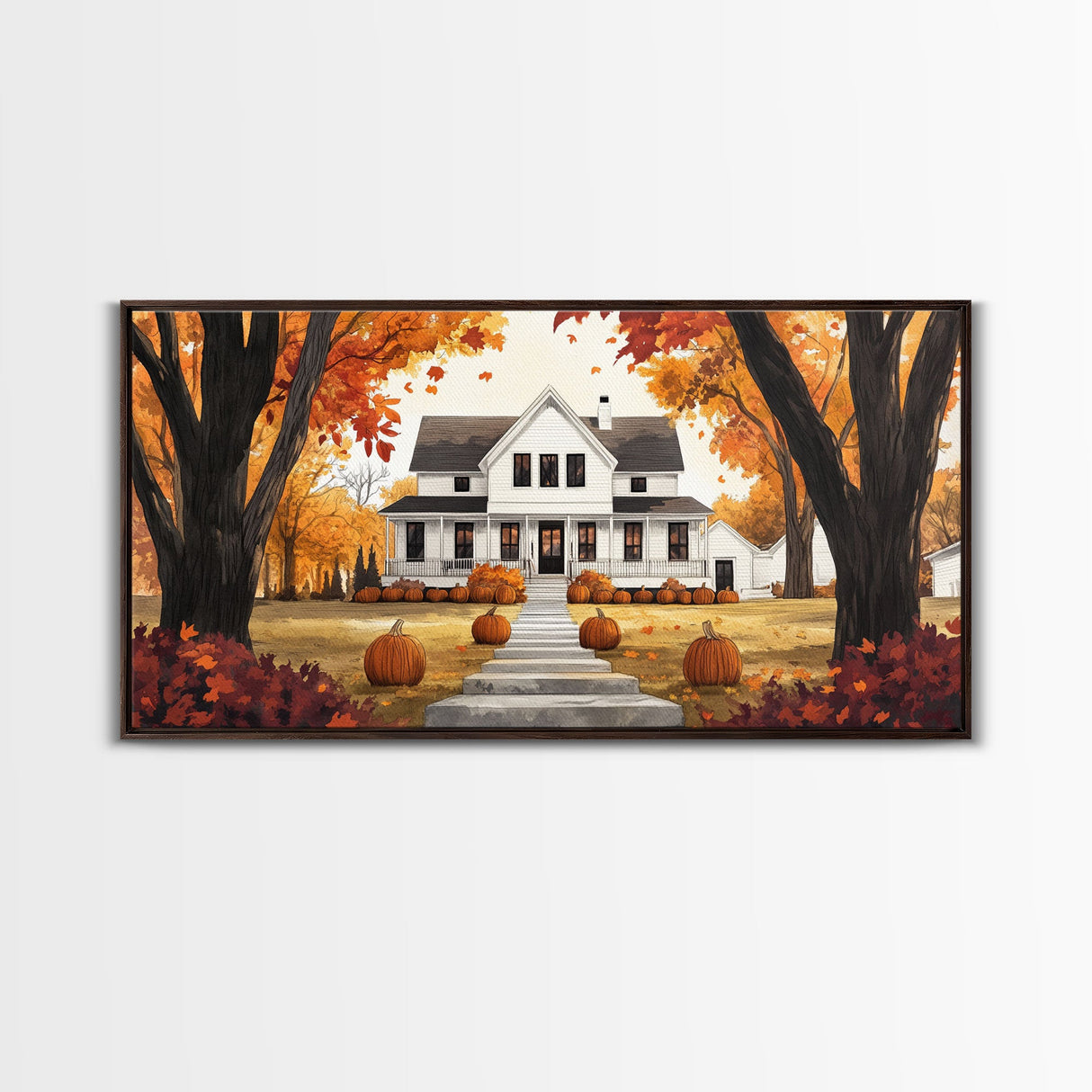 Fall farmhouse pumpkin decor, autumn country home art, rustic fall wall print seasonal wall decor, framed canvas print, autumn farmhouse art