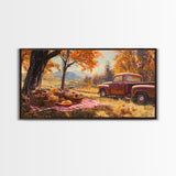 Fall Picnic Afternoon Framed Canvas Print, Rustic Farmhouse Decor, Autumn Country Landscape Art, Modern Farmhouse Wall Art, Seasonal Gift