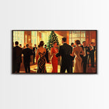 Vintage Christmas Shopping Framed Canvas Print, Retro Holiday Decor, Christmas Tree Scene Art, Vintage Christmas Home Decor, Best Gift Idea