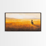 Herding Cattle Across Plains Framed Canvas Print Tall Art Rustic Autumn Landscape Western Country Decor Fall Home Wall Art Farmhouse Gift