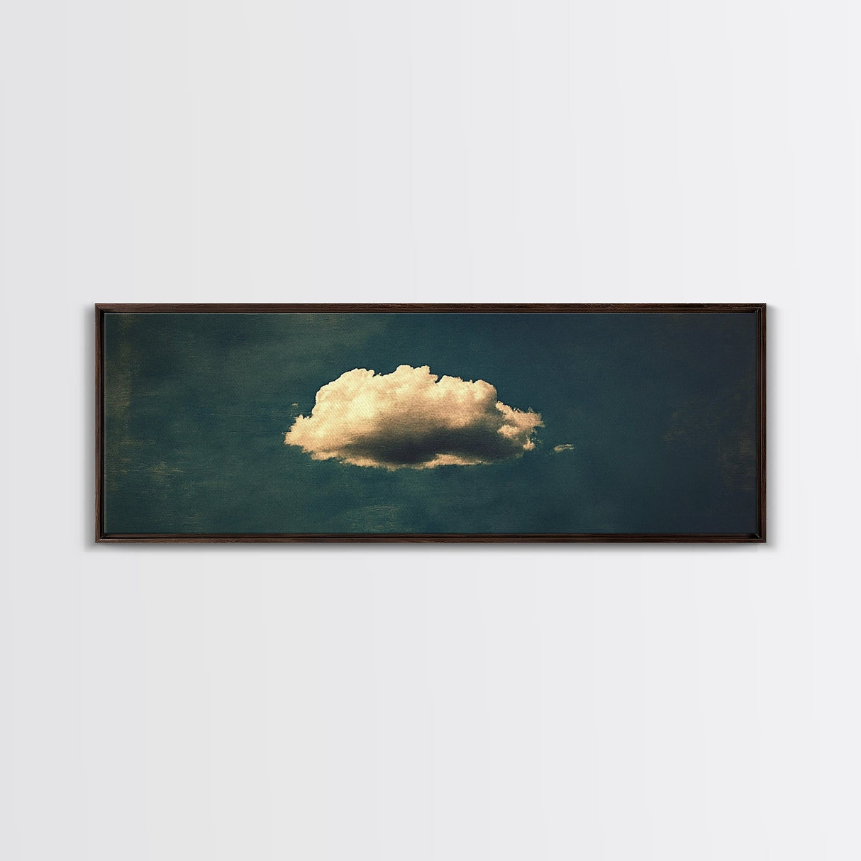 The Lonely Cloud - Framed Canvas Print - Vintage Moody Cloud Wall Art - Single Cloud In A Blue Sky - Vintage Above Bed Boho Art