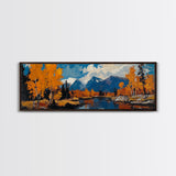 Large Framed Vintage Fall Landscape Wall Art - Oil Painting Print - Living Room Wall Art - Canvas Wall Art - Mountain Painting