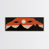 Flying Saucers over The Mountains - Retro Art Deco Inspired Scifi Art - Panoramic Print - Cute Nursery Decor