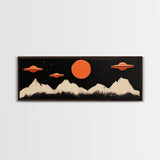 Cute  Nursery Decor - Boy's Room Wall Art - Panoramic Flying Saucers or UFOs Art Print - Framed Canvas