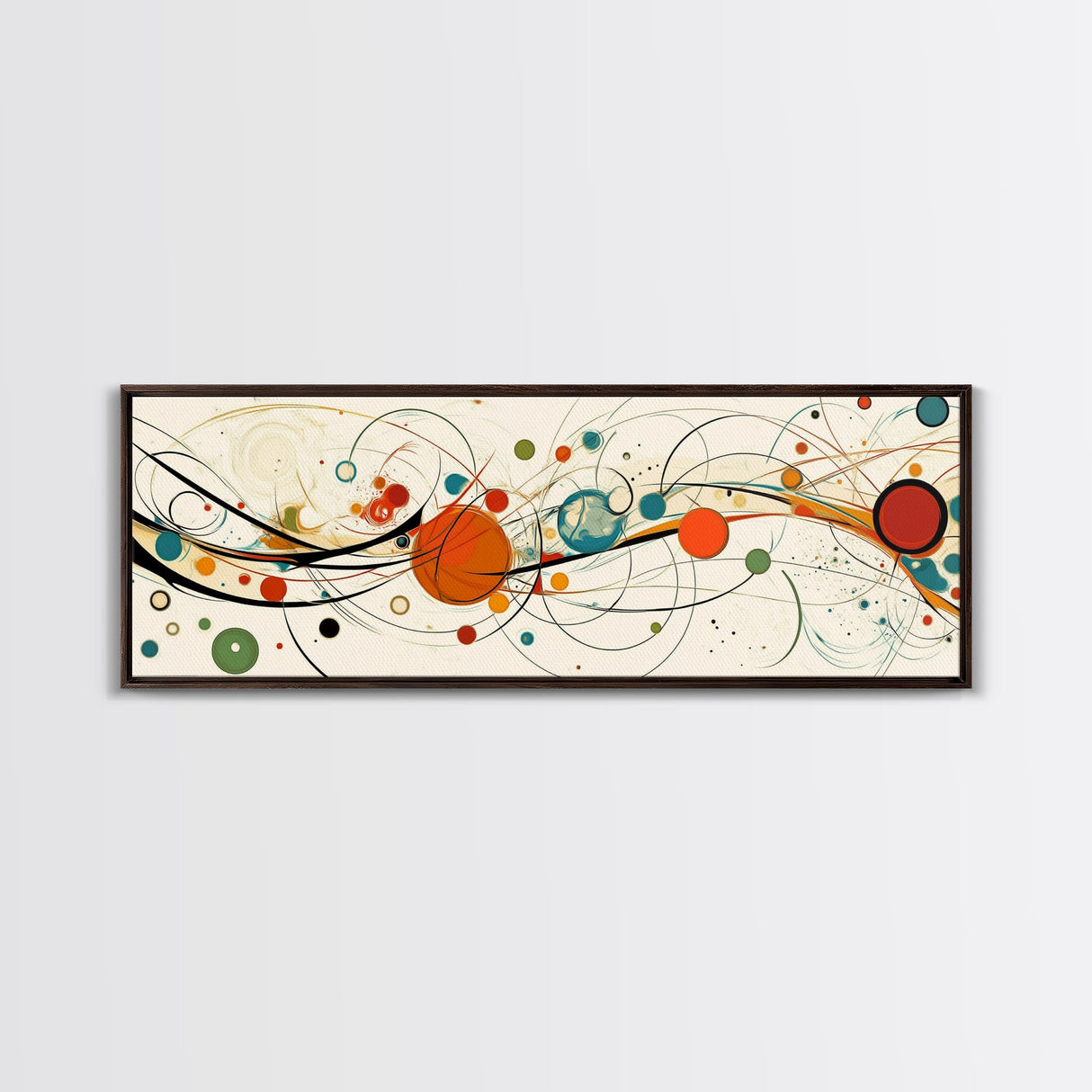 Retro Atomic Age Inspired Abstract Art, Framed Canvas Print, Solar System in Abstract, Mid-century modern Inspired Vintage Art