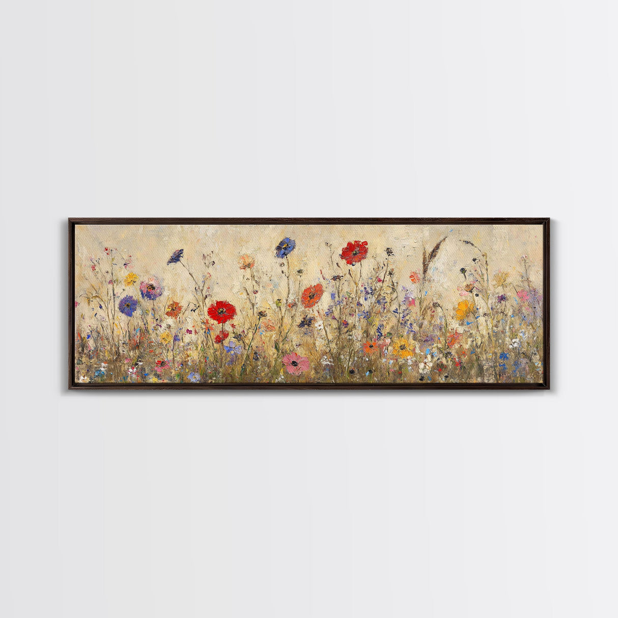 Field of Wildflowers, Spring Floral Decor, Oil Painting Canvas Print, Panoramic Art, Boho Floral Decor, Botanical Wall Art, Field of Flowers