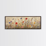 Field of Wildflowers, Spring Floral Decor, Oil Painting Canvas Print, Panoramic Art, Boho Floral Decor, Botanical Wall Art, Field of Flowers