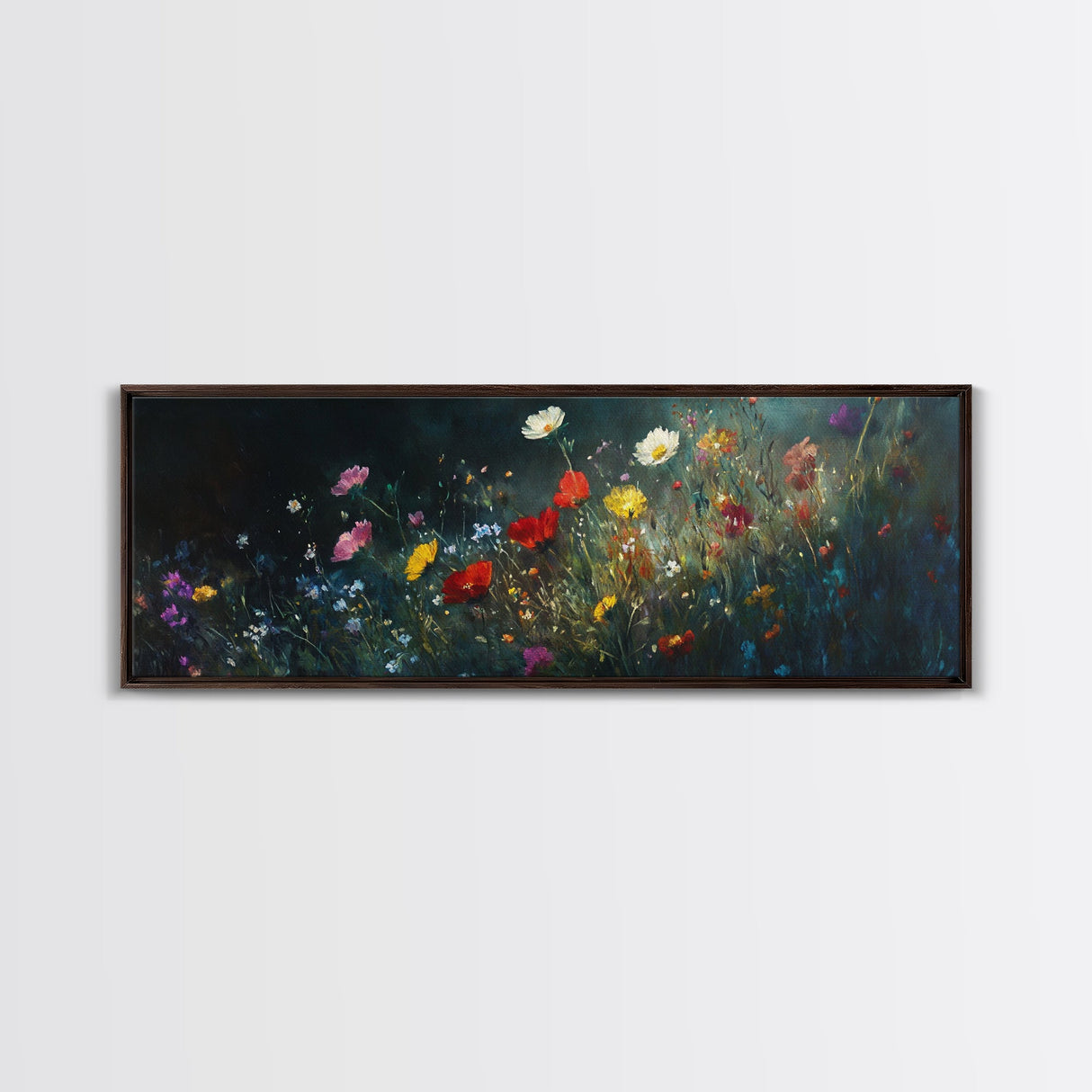 Wildflowers At Midnight Framed Canvas Print, Moody Decor, Boho Minimalist Wall Art, Modern Art, Floral or Botanical Wall Art