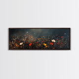 Wildflowers On A Stormy Day, Framed Canvas Print, Panoramic Wall Art, Moody Muted Decor, Above Sofa Or Couch Oversized Art
