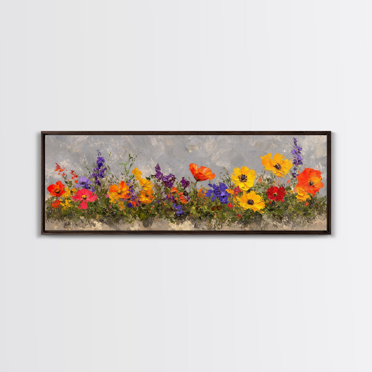 Rustic Wildflower Print, Wood Framed Canvas Art, Wild Flowers Oil Painting Print, Boho Style Minimalist Decor, Farmhouse Art