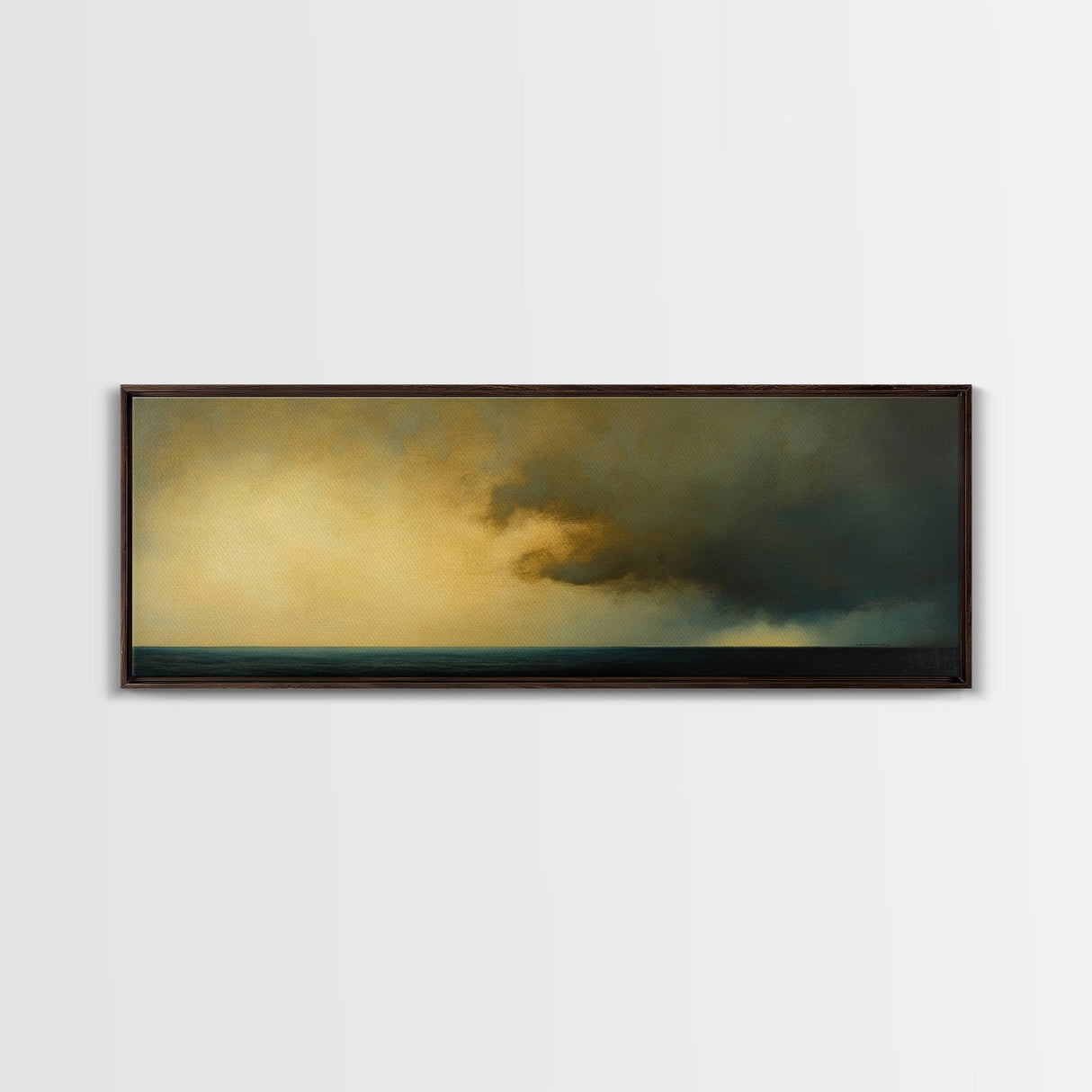 Storm On The Bay Framed Canvas Print, Dark and Moody Home Decor, Dark Art, Wood Framed Abstract Seascape Painting