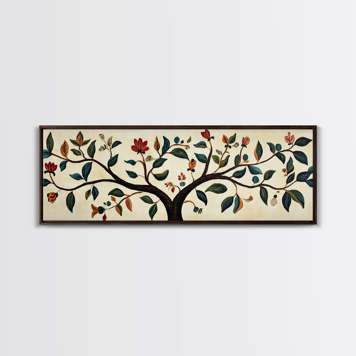 Wabi Sabi Inspired Botanical Print, Panoramic Canvas Art, Boho Style Textile Wall Art Print, Above Bed Or Sofa, Guest Room Decor